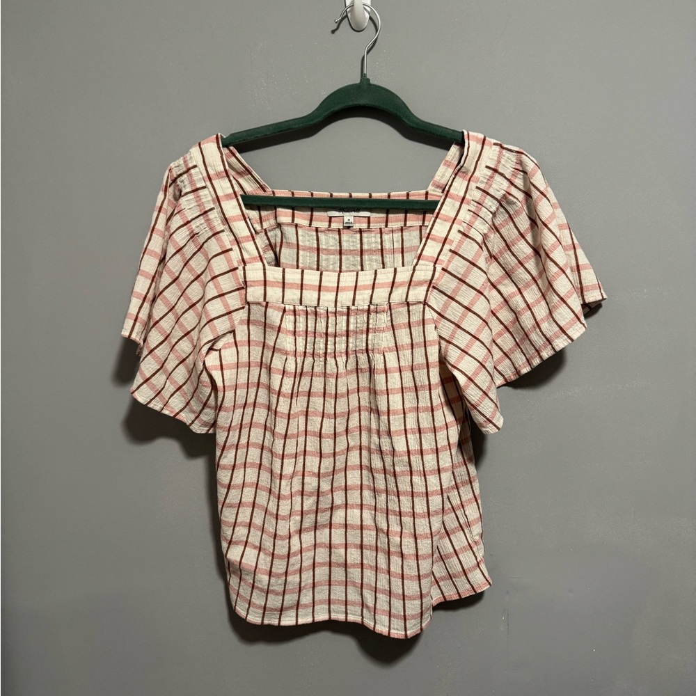 Madewell- women’s crinkle cotton square-neck top with flutter sleeves. Size M - Picture 8 of 9